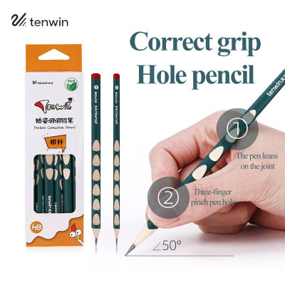 Tenwin Children Posture Correction Pencil HB/2B Thick/Thin Rod Kids Correct Grip Writing Trigonal Pencils Hold Pen Right Posture