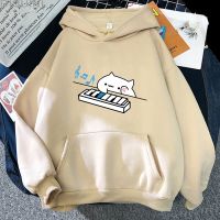 Bongo-sudaderas con capucha de gato para mujer y hombre, suéter de manga larga con estampado Kawaii de Piano, ropa informal Y2k