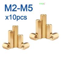 10ชิ้นล็อต Hex หญิงหญิง M2 M2.5 M3 M4ทองเหลือง Standoff Spacer Hexagonal Stud Spacer Hollow เสาสกรู