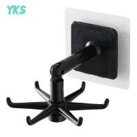 ?【Lowest price】YKS 1pcs 360องศาหมุนตะขอครัว self adhesive 6 hooks Wall door Hook กระเป๋าถือเสื้อผ้า TIES BAG Home Hanging Rack