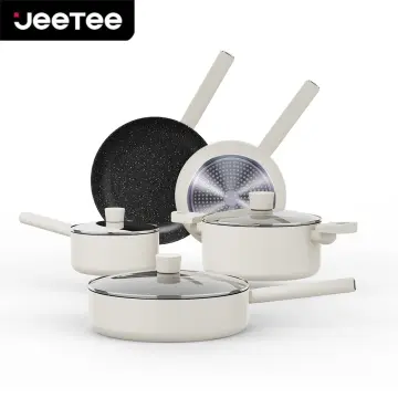 JEETEE Pots and Pans Set, Nonstick Granite 14 PCS COOKWARE SET, Grey