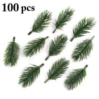 100PCS Mini Pine Branches Christmas Tree Ornaments Realistic Artificial Pine Needles DIY Festival Party Garland Fake Plant Decor Artificial Flowers  P