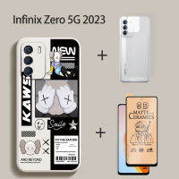 3in1 Infinix Zero 5G 2023เคสฟิล์มเซรามิก + ฝาครอบฟิล์มด้านหลัง + การ์ตูนแบรนด์อินเทรนด์อวกาศนักบินอวกาศกลฝาครอบ TPU นุ่มกันกระแทกเคสโทรศัพท์