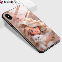 Jizetin เคสใส่โทรศัพท์กระจกกันกระแทกสำหรับ iPhone X iPhone XR iPhone XS XS MAX ชุดเจ้าหญิงยิ้ม3D กรอบที่อยู่อาศัยกระจกเทมเปอร์