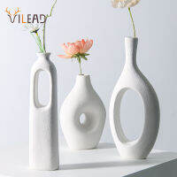 VILEAD Nordic Geometric Ceramic Vase Round Hollow Flower Pot Home Decor Simple White Living Room Interior Desktop Decoration