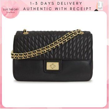 Karl Lagerfeld Paris Agyness Leather Shoulder Bag - Black/Gold