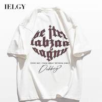 IELGY เสื้อยืดแขนสั้นพิมพ์ลายตัวอักษรสไตล์ฮิปฮอปสตรีทผู้ชาย