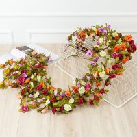 1pc 2.2m 45 head artificial rose vine hanging flowers for wall decoration plants leaves garland romantic wedding home decoration