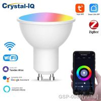 ได้เลย!♈♠Yuihu Zigbee Inteligente Gu10 Lâmpada Rgb สปอตไลท์ CT 100-240V 5W Pode Ser Escurecido Led Luz Controle De Voz Alexa Google Alice