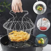 Kitchen Cooking Tool Foldable Steam Rinse Strain Fry Chef Basket Magic Basket Mesh Basket Strainer Net