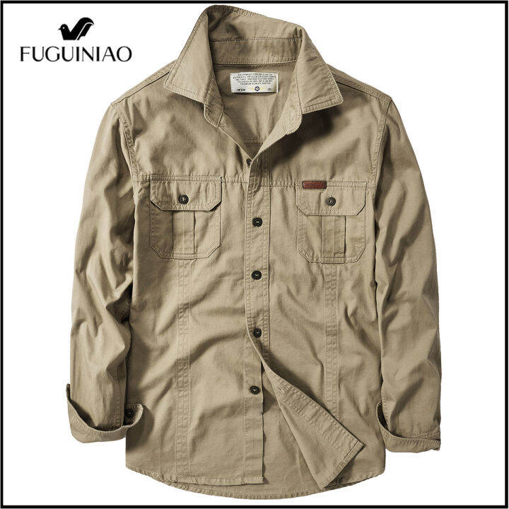 fuguiniao-เสื้อเชิ้ตแขนยาวผู้ชาย-เสื้อแจ็กเก็ตทำงานแฟชั่นขนาดใหญ่ทรงหลวม2022สำหรับฤดูใบไม้ผลิ-m-6xl