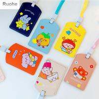 RUOHE เคสที่หุ้มรีโมทคอนโทรไร้สายคุณภาพสูงลายการ์ตูน,ฝาครอบบัตรงาน Papan Nama หนัง PU สายคล้องเชือกยาวที่ใส่บัตรบัตรบัตรนักเรียนบัตรบัตรรถบัสชุดกระเป๋าเก็บบัตรพร้อมเชือก