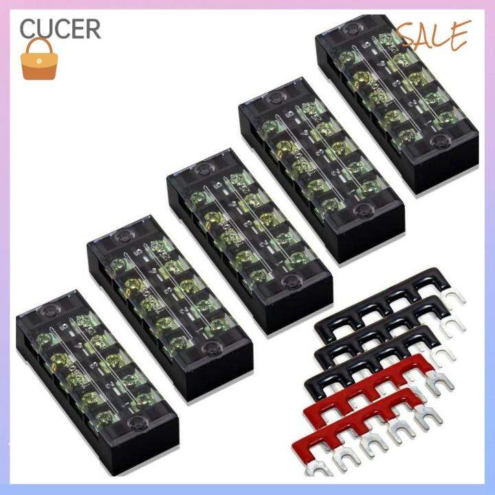 CBT 10pcs (5 Sets) 5 Positions Terminal Block Dual Row 600V 25A Wire Screw Terminal Barrier