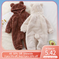 0-3Y Cute Bear Plush Baby Romper Toddler Overall Jumpsuit Winter Thick Warm Outer Wear Overcoat Newborn Hooded Zipper Clothes