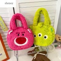 SHENY เคสกระเป๋าสะพายไหล่หมีน่ารักมีซิป,กระเป๋าถือสตรีกำมะหยี่ขนยาวกระเป๋าเก็บของกระเป๋าผ้าขนลูกแกะกำมะหยี่กระเป๋าถือสไตล์เกาหลี