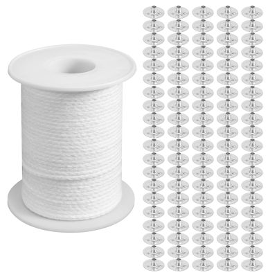 Candle DIY Tools Set, 1 Roll 200Ft/61M Cotton Candle Wick Core with 100 Pcs Candle Wick Sustainer for Candle Making Kit