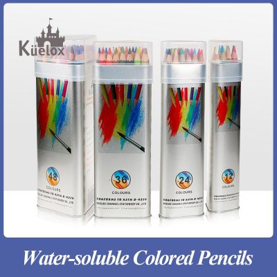 Kuelox Water-soluble Colored Pencil 3.5mm Triangle Metal Bucket Drawing Colored Pencils Wood Colour Coloured Pencils Kids