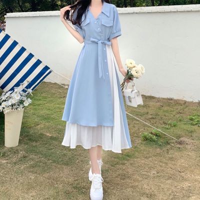 Ready Stock Fashion Short Sleeve Dress Long Loose French Dress Korean Style