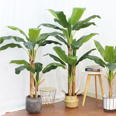 【hot】✿┋ 150cm/4.9FT Artificial Large Banana Potted Fake Leafs Bonsai for Office Garden
