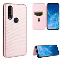 Motorola One Action/One Fusion/One Fusion+/One Hyper/One Zoom/One Pro Case, RUILEAN Carbon Fiber Magnetic Closure with Card Slot Flip Case