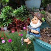 Mini Fishing Dwarf Resin Sculpture Figurine Statue Home Garden Decoration Ornaments Desktop Decor Handmade Craft Modern Art