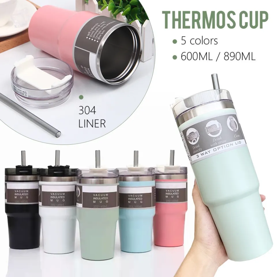 600ML Stainless Steel Tumbler Vacuum Insulated with Lid and Straw Coffee  Cup Mug