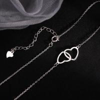 Korean Fashion Simple Metal Alloy Peach Heart Double Heart Necklace Female Temperament Interlocking Small Love Necklace