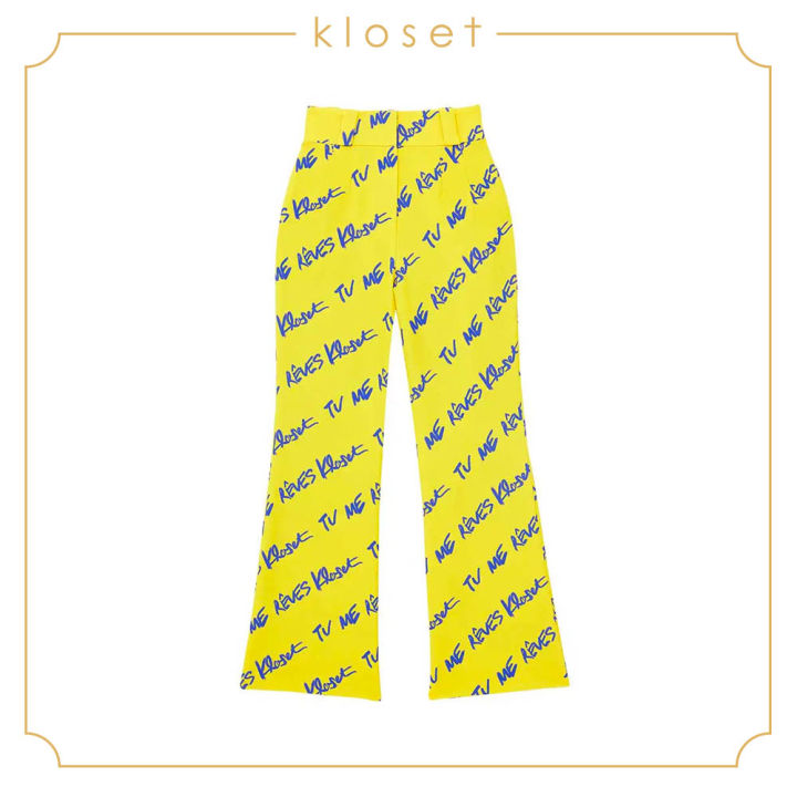 kloset-printed-high-waist-trousers-aw19-p013-กางเกงแฟชั่น-กางเกงผ้าพิมพ์-กางเกงเอวสูง