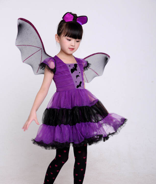 Kanak-Kanak Perempuan Ungu Bat Vampire Princess Dress Fancy Cosplay ...