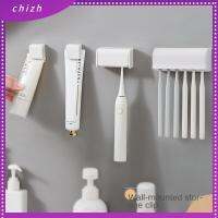 CHIZH 2/4Pcs สีขาวขาว ที่ใส่แปรงสีฟัน พลาสติกทำจากพลาสติก ติดผนังแบบติดผนัง ที่วางยาสีฟัน ของใหม่ Punch-Free ชั้นเก็บยาสีฟัน ผู้จัดอาบน้ำ