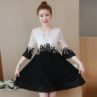 Lace Office Lady A-Line Patchwork White Dress Plus Size Dress Three Quarter Tassel Dress Women Elegant Dress Vestidos 2777