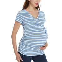 Women Stripe Short Sleeve T-Shift Maternity Clothes Pregnant Wrap Breastfeeding Clothes Tops for Pregnancy Blouses Tops Summer