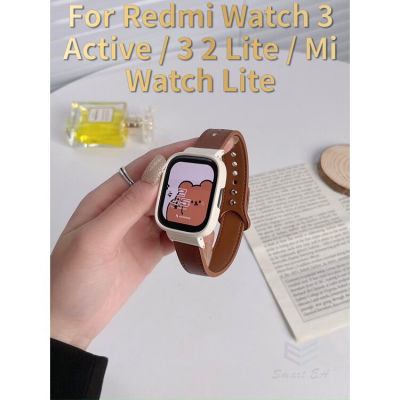 เหมาะสำหรับ Redmi Watch 3 Activeสายที่ใช้งาน/สายรัด Redmi Watch 3 2 lite/สาย Mi Watch lite หัวเข็มขัดคู่สายหนัง + กรอบโลหะ