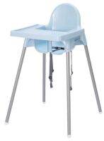 ANTILOP Highchair with tray, light blue/silver-colour (อันติลูป เก้าอี้สูงพร้อมถาดวางอาหาร, ฟ้าอ่อน/สีเงิน)