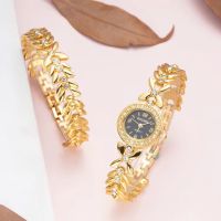 Luxury Women Gold Watch Fashion Ladies Quartz Diamond Wristwatch Elegant Female Bracelet Watches 2pcs Set Reloj Mujer With Box