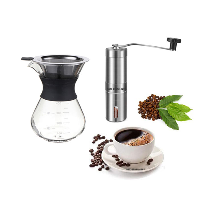 ชุดดริปกาแฟสดทำเองที่บ้าน-ชุดชงกาแฟสด-กาแฟดริป-set-drip-coffee-เหยือกแก้วดริปกาแฟ-ที่บดกาแฟแบบสแตนเลส