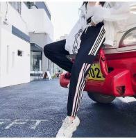 K.A SHOP กางเกงขายาว เอวยางยืด แต่งแถบข้าง รุ่น Elastic trousers, side stripe pattern (สีดำ)รุ่น KJ888-008