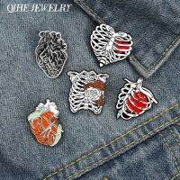 Anatomical Rib Cage Enamel pin With Flower Egg Mouse Human Anatomy Heart Badges Brooches for Women Men Couple Jewelry Wholesale