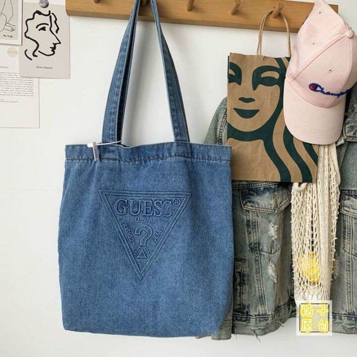 Sales GUESS shoulder bag tote guess denim Lazada PH