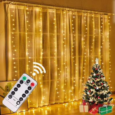 【2023】USB LED Garland Curtain Lights 8 Modes Remote Control String Light Decor for Wedding Christmas Home Bedroom New Year Lamp