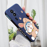 HP เคสสำหรับ OPPO Reno10 Pro + 5G เคสลายการ์ตูนแมวน่ารักโดราเอมอนขอบสี่เหลี่ยมรูปแบบของเหลวปลอกซิลิโคนคลุมทั้งหมดเคสป้องกันกล้อง