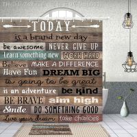 【CW】▤  Today Quotes Print on Wood Fabric Shower Curtain