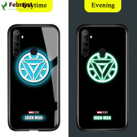 สำหรับ Realme 6i ส่องสว่างเรืองแสงในที่มืดเคสมือถือ Marvel Avenger โลโก้ซูเปอร์ฮีโร่เคสมันวาวสไปเดอร์แมนไอรอนแมนกระจกเทมเปอร์ธอร์เคสฝาหลัง