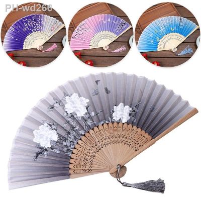 Vintage Silk Folding Fan Chinese Japanese Bamboo Hand Folding Fan Dance Hand Fan Home Decoration Ornaments Craft Gift Fan