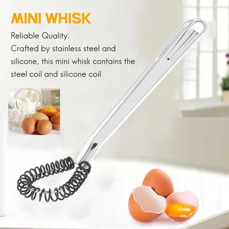 Best Utensils Stainless Steel Mini Egg Whisk Beater Handheld Milk Frother Foamer Foaming Creamy Coffee Mixer Spring Sauce Blender Kitchen Accessories