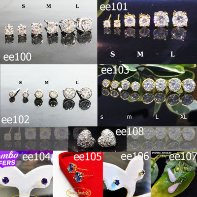 ee100-ee108 ต่างหูเก้าแบบให้เลือก สวยงาม งานแฟชั่นต่างๆ ต่างหูเพชรเม็ดกลมฝังล็อค ฝังหนามเตย ทอง เงิน ไพลิน ไวโอเล็ต หินโรสควอส