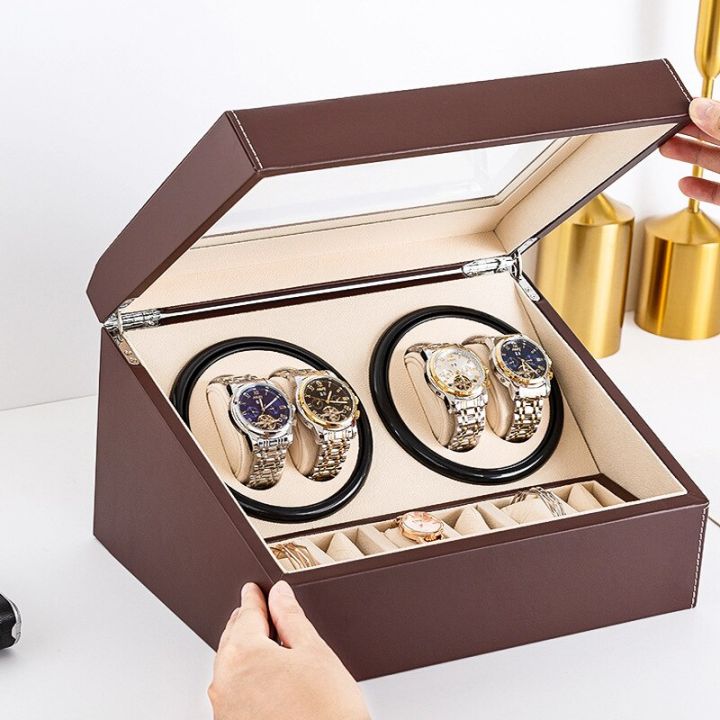 กล่องเก็บเครื่องประดับนาฬิกาอัตโนมัตินาฬิกาข้อมือสีดำ6-4คุณภาพสูงกล่องโชว์เครื่องประดับไขลาน