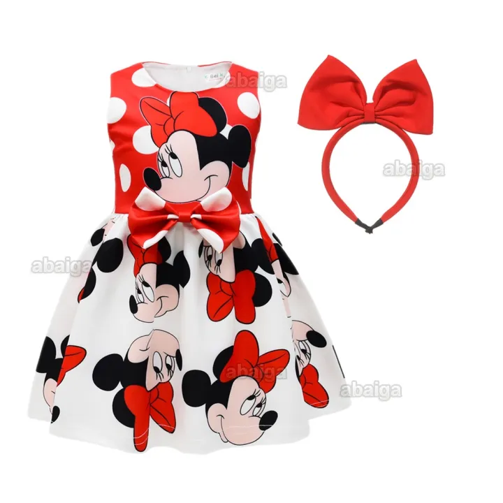 New Red Minnie Mouse Dress for Baby Girl Summer Sleeveless Bow Mickey Mini  Mouse Print Princess Dress Birthday Outfit Children Kids Girls Party Costume  | Lazada PH