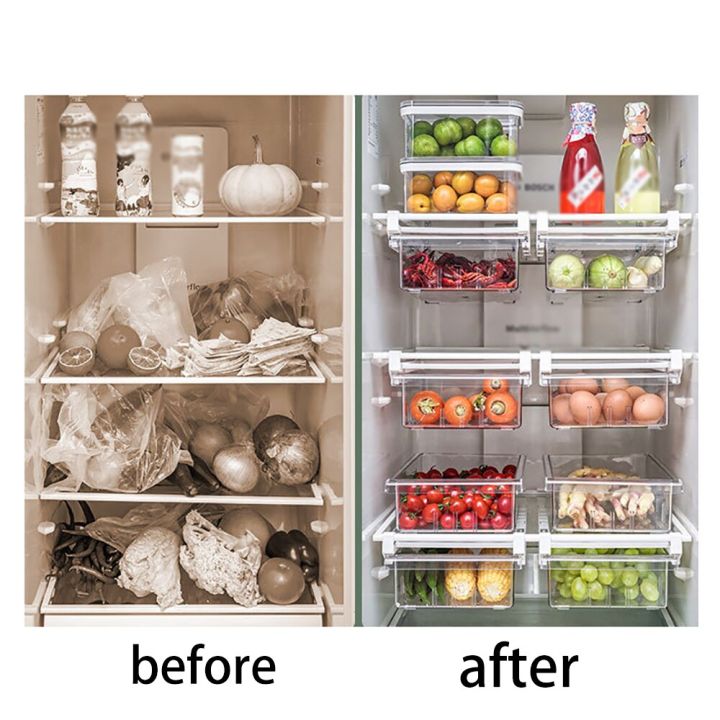 ใหม่2023-ห้องครัวตู้เย็นโปร่งที่เก็บของถังช่องกล่องเก็บของลิ้นชักตู้เย็นตู้เย็นกล่องจัดเก็บภาชนะ