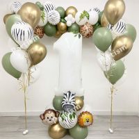 (TEX)28PCS Jungle Animal Balloon Kit With White Number Monkey Lion Foil Balls For Kids Birthday Party Decoration DIY Home Supplies